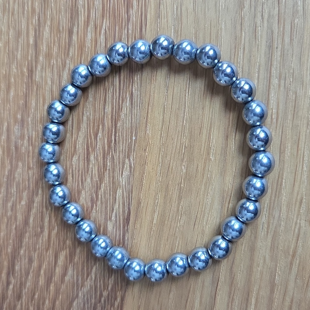 Silver Hematite & Orange Sunstone Bead Stretch Bracelet Set, Hand Crafted - Picture 4 of 13